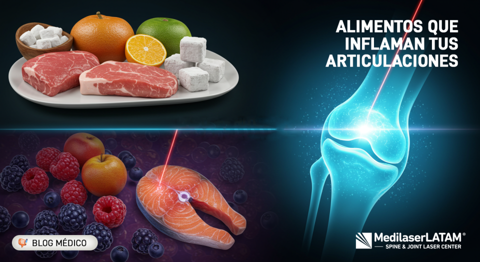 Descubre qué alimentos inflaman tus articulaciones y cómo una dieta antiinflamatoria, combinada con láser, puede aliviar tu dolor.